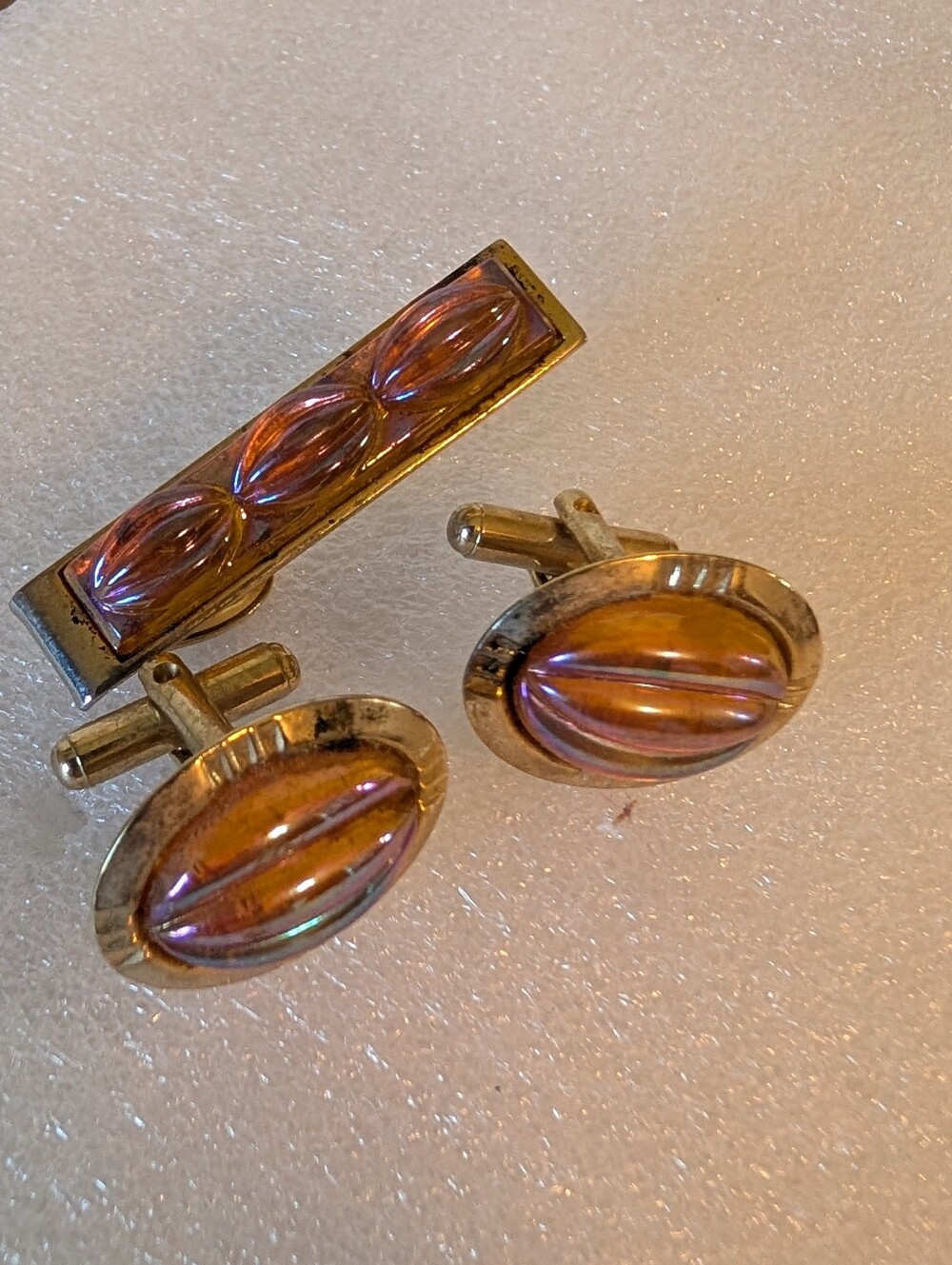Classic Amber-Tone Cufflinks and Tie Bar Set - Men's Accessories
